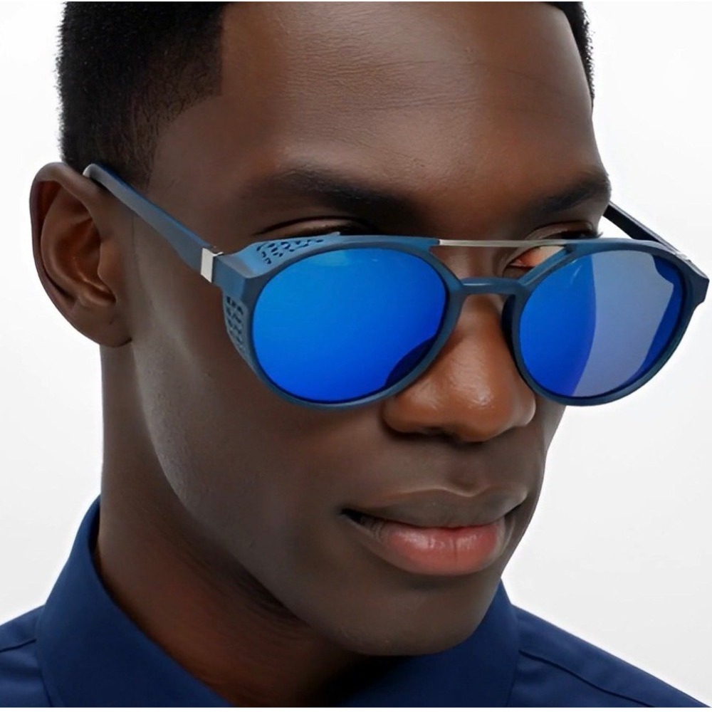 Modern Round Sunglasses Blue Mirror Lenses Side Shield Design Fashionโ Eyewear